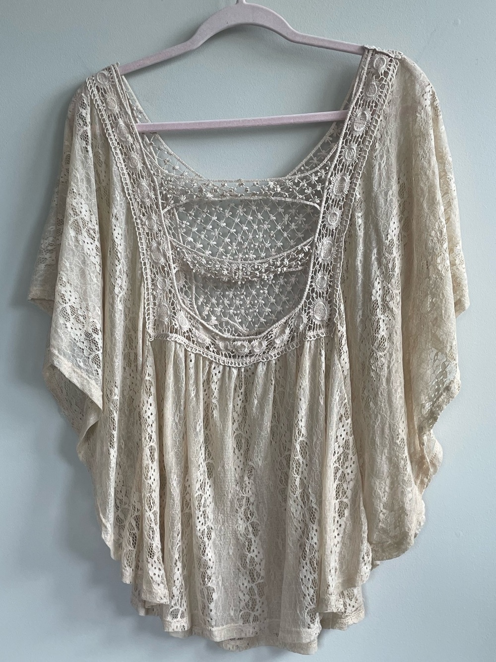 Cream Lace Crochet Boho Top Fairy Indie Romantic Sheer Boutique - Picture 5 of 13